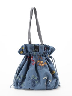 グレンタ(glanta)の「glanta」デニム/キャンバス ステッチ野花刺繍ギャザートートバッグ トートバッグ