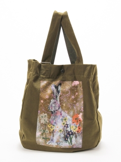 グレンタ(glanta)の「glanta」アーティストコラボ デニム/キャンバス「Hare 」プリント+刺繍リュックトートバッグ トートバッグ