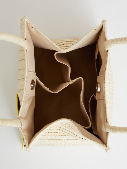 「glanta」ブロックフラワー刺繍スクエアペーパーかごバッグ(パスケース付き)（バッグ・財布・小物入れ/カゴバッグ）の詳細画像