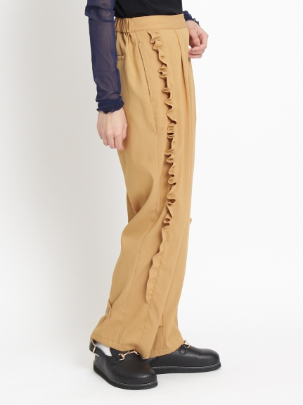 レーヨンポリエステルナチュラルワッシャーフリルテーパードトラックパンツ 裾タブ付き（パンツ/スウェットパンツ）の詳細画像