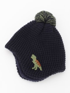 ハッカベビー(hakka baby)の[ベビー]恐竜サガラ刺繍裏ボアニット帽 キャップ(ベビー)
