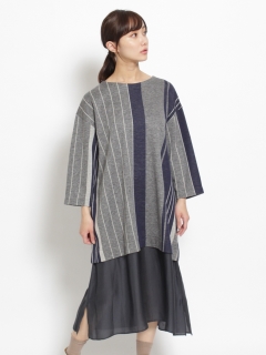 ケイハヤマプリュス(KEI Hayama PLUS)の巾なり3色ストライプジャカードワンピース ニットワンピース
