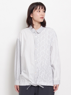 ケイハヤマプリュス(KEI Hayama PLUS)のポプリンストライプ×サークル刺繍ストライプシャツ シャツ