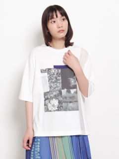 ケイハヤマプリュス(KEI Hayama PLUS)のロングステープル天竺フォトコラージュプリントTシャツ チュニック