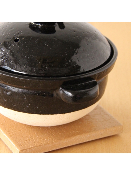 黒釉土鍋 一合炊き 鍋敷き・しゃもじ付き（【Madu】キッチン/土鍋・鍋小物）の詳細画像