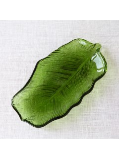マディ(Madu)のラビングガラスプレート　バナナリーフ　カーキ ガラス食器・グラス