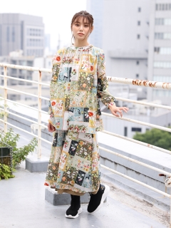 スーパーハッカ(SUPER HAKKA)のアーティストコラボ 80ボイルコットンシフォン「flower patchwork」プリントギャザースカート(裏地付き) デニムスカート