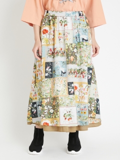 スーパーハッカ(SUPER HAKKA)のアーティストコラボ 80ボイルコットンシフォン「flower patchwork」プリントギャザースカート(裏地付き) デニムスカート