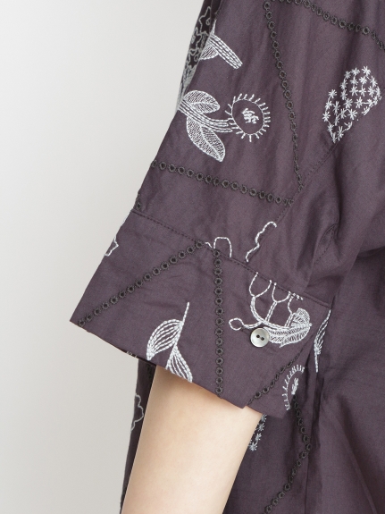 SUPER HAKKA×さわ「植物図鑑」ボーラーレース+刺繍コットンスラブローンシャツ（トップス/シャツ）の詳細画像