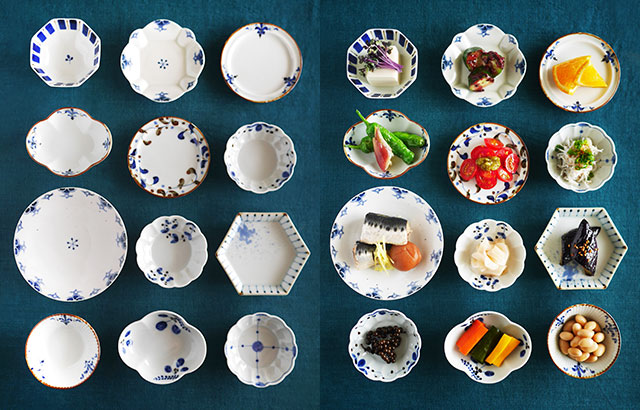 皓洋窯の小鉢9種と、陶房青の小皿2種、副武製陶所の小皿1種